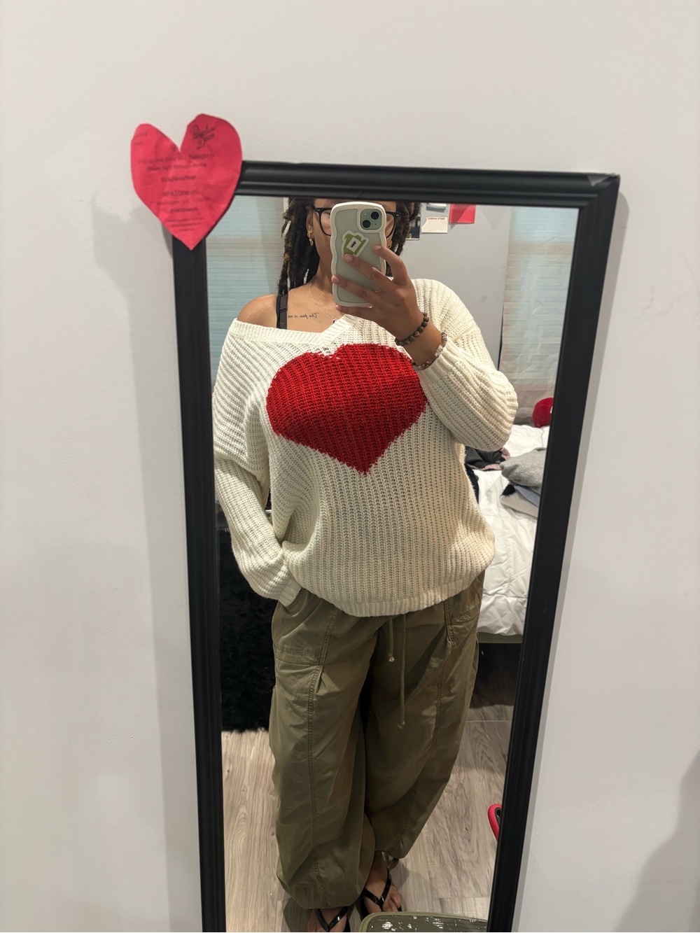 White V-Neck Sweater with Red Heart - Torrid